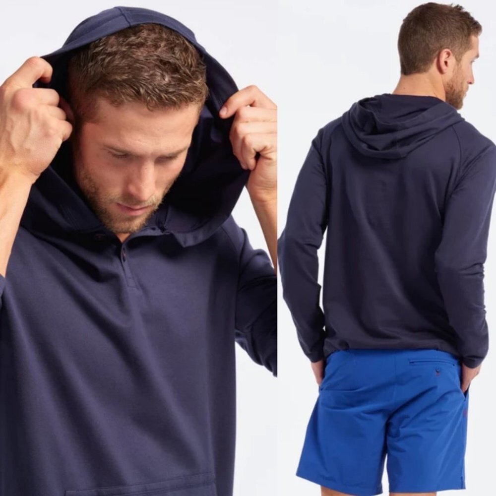 Rhone‎ Bolina Henley Hoodie Blue Size Medium 2021 Lightweight Hooded Sweater NEW